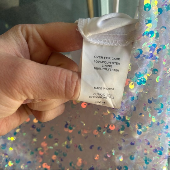 Windsor Kathy Iridescent Sequin Mini White Bridal Wedding V Neck Cocktail Dress - Picture 12 of 13